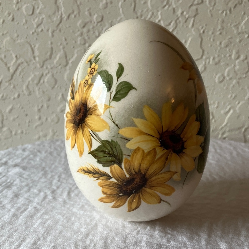 Floral Decorative Egg- Sunflowers- small crazing on bottom